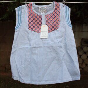 Bonheur Du Jour Lucky Sleeveless Embroidered Tunic Blue Dress 4Y